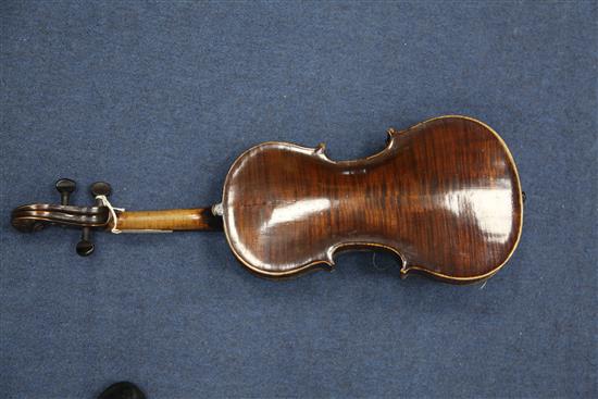 A 19th century German violin, length of back 14in.